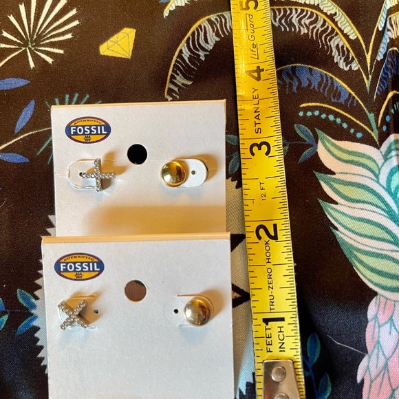 NEW FOSSIL SILVER+ROSE GOLD PAVE CRYSTAL POLISHED XO STUD EARRINGS JF01638998 - Picture 3 of 5